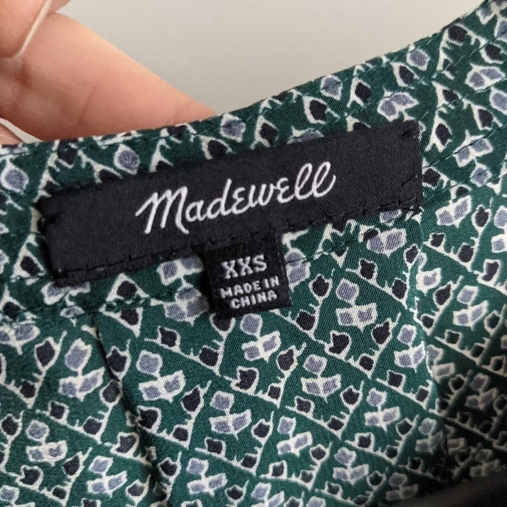 MADEWELL Silk Memory Green Puff Sleeve Oversized Peasant Blouse XXS